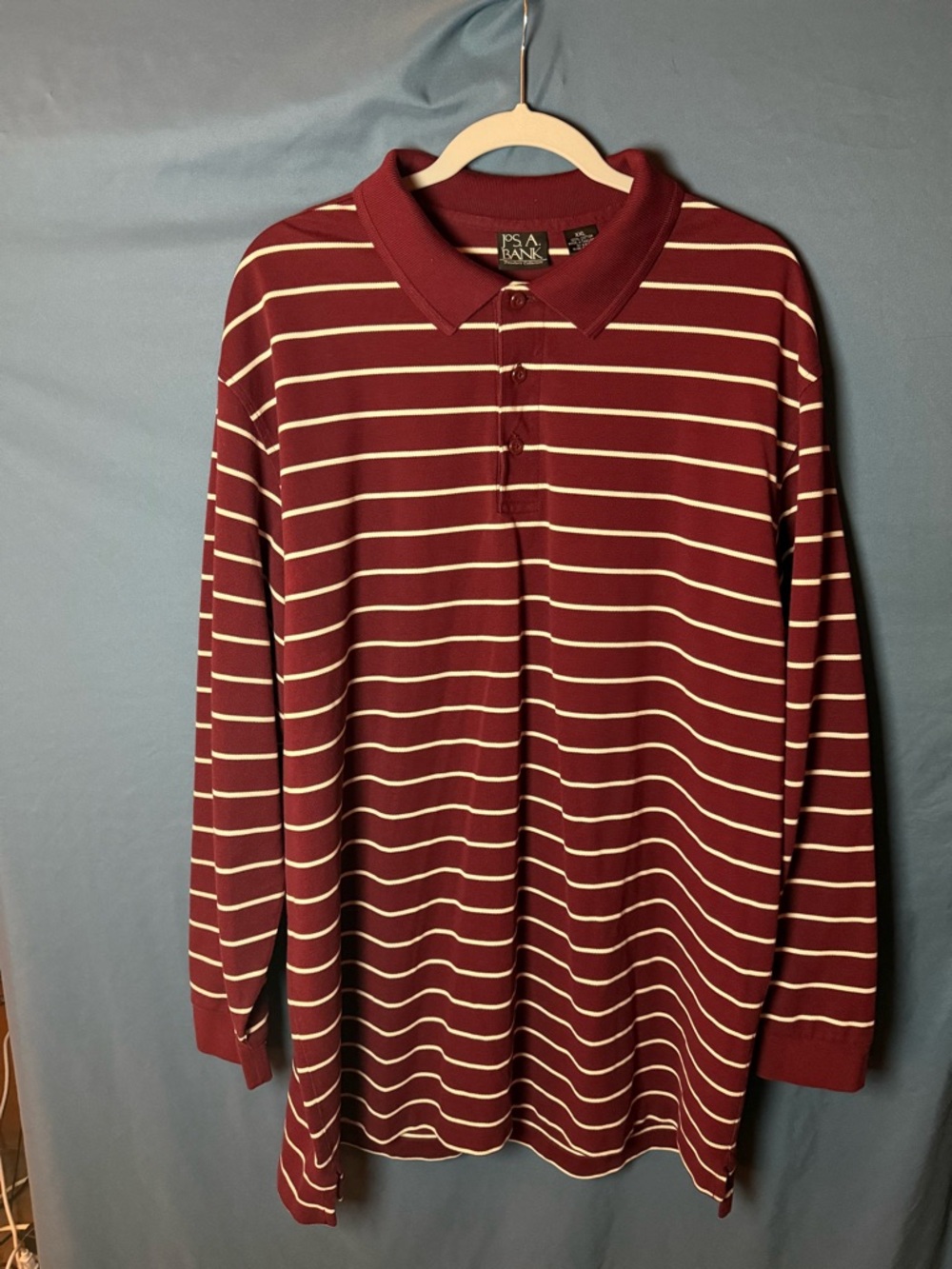 Jos. A. Bank Men's Burgundy and Cream Striped Long-Sleeve Polo